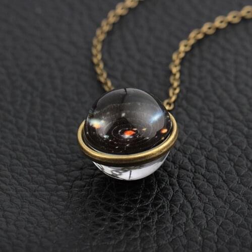 Solar System Galaxy Planet Universe Necklace For Women Men Double Sided Glass Ball Pendant Necklaces 2018 Vintage Jewelry
