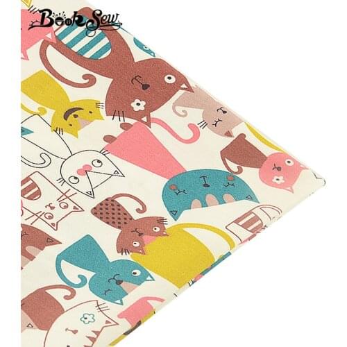 Booksew 100% Cotton Twill Fabric Sewing Cloth Fat Quarter DIY Doll Pillow Patchwork Cute Cat Animal Design Home Textile Tecido