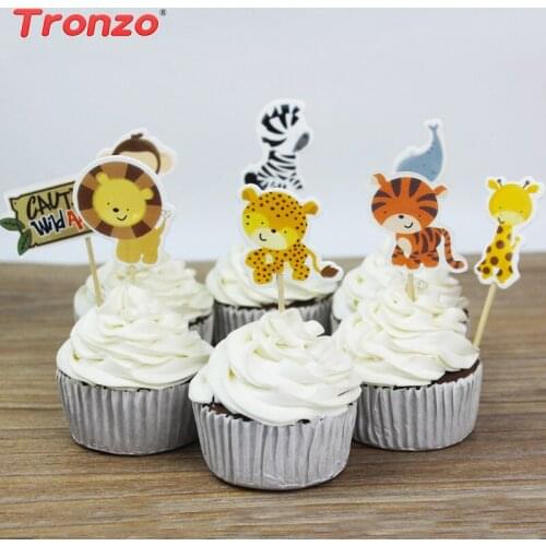 Tronzo 24pcs/set Animal Cupcake Toppers Birthday Party Supplies Funny Dinosaur Cake Accessory Picks Event Party Decoration