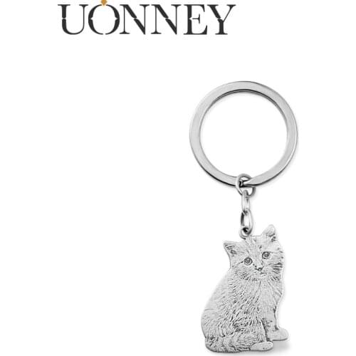 UONNEY Dropshipping Personalized Pet Keychain Unique Jewelry Photo Pendant Stainless Steel Engraving Picture Ornament Necklace