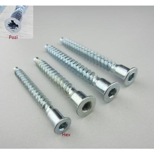 100Pcs/Lot Hex or Pozi Drive Countersunk Head Furniture Confirmat Screws for Wood DIY Knock Down K/D Cap Cover
