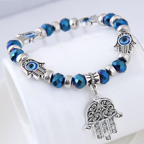 YADA Silver Color Evil Eye Hamsa Hand Fatima Palm Bracelets&Bangles For Women Handmade Casual Jewelry Bracelet Female BT210006
