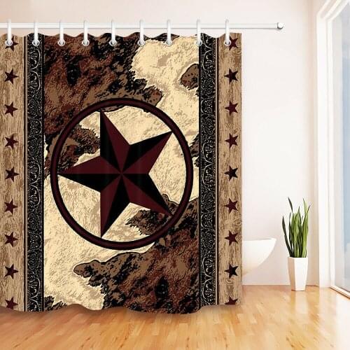 Western Texas Star Shower Curtain Waterproof Fabric Rustic Wood Panel Print Bathtub Shower Curtains for Bathroom with Hooks