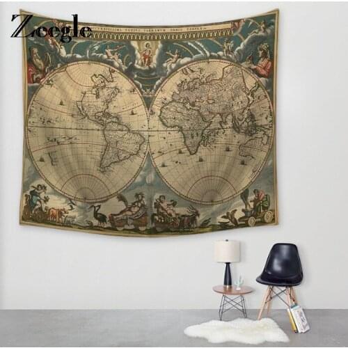 Zeegle World Map Series Tapestry Wall Decoration Curtain Cotton 150*130cm Cover Blanket Picnic Beach Mat Textiles