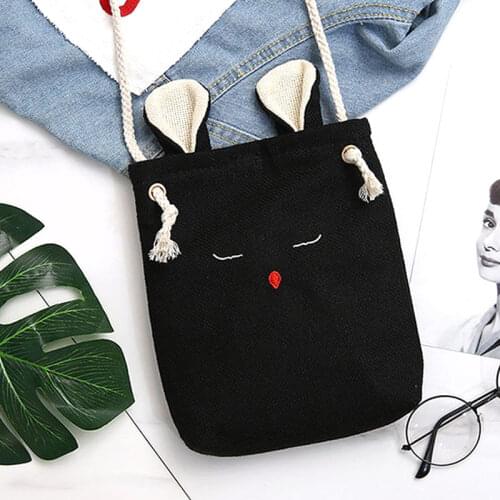 Women Girl Linen Shoulder Bag Mini Cartoon Rabbit Phone Bag Crossbody Bags New