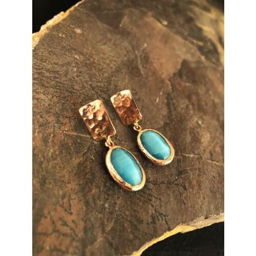 Dr Stone Natural Stone rose gold plated womens hand-made with cats eye Stone earrings KRB465