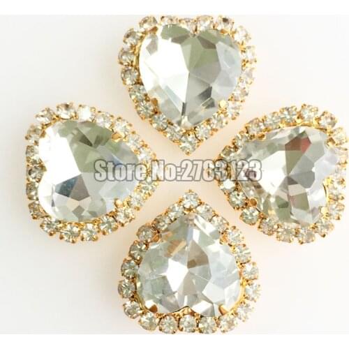 Gold bottom white 12mm 10pcs/20pcs heart Crystal buckle,AAA Glass sew on rhinestones,diy/clothing accessories SKHJ01