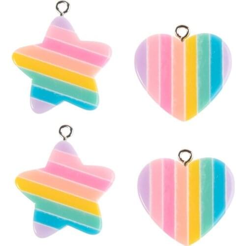 10pcs Mix Star Heart Shape Charms For Drop Earrings Rainbow Color Necklace Pendant DIY Bracelet Floating Charms Party Decorate