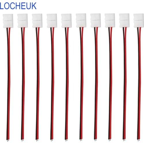 8mm 2 Pin LED Strip Connector Solderless Clamp On Pigtail Adapter for 8mm Wide SMD 3528 2835 Single Color LED Tape