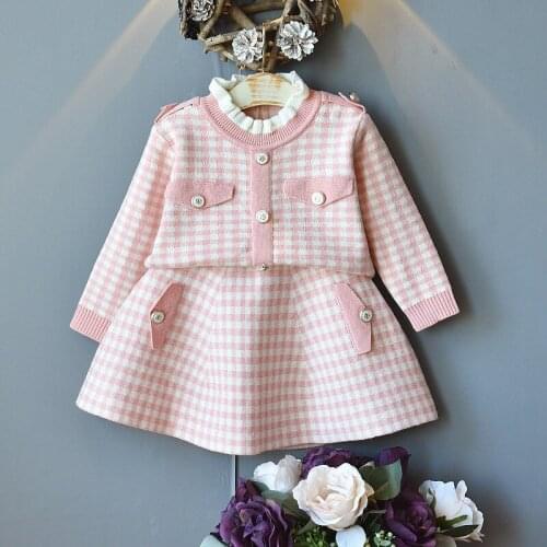 DFXD Princess Clothing Sets For 2-7Yrs Kids Clothes Long Sleeve Knit Plaid Pullover Sweater+Skirt 2PC Outfits Kids Clothes Set