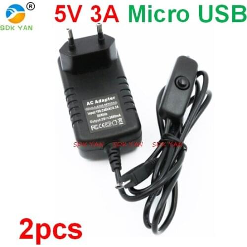 2 pcs EU 5V 3A Raspberry Pi 3 Power Supply Switch Button Power Adapter Micro USB Port for Raspberry Pi 3 Model B 5v 3a charger
