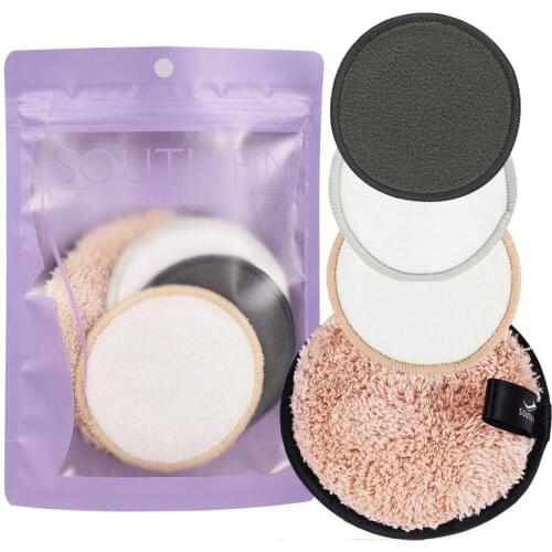 4PCS Reusable Makeup Remover Puff Velvet Terry Cloth Bamboo Charcoal Makeup Remover Pad Skin Care Nursing Pads