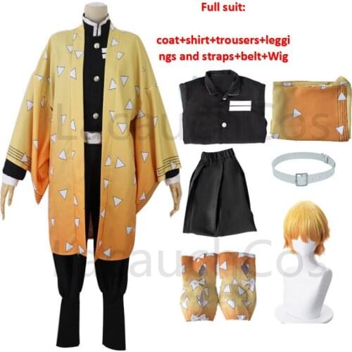 Anime Demon Slayer Adult and kids Agatsuma Zenitsu Cosplay Kimetsu no Yaiba Cosplay Costume Boys Girls Yellow Kimono Cape cloak