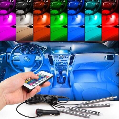 CAR 9 LED 2/4 In 1 Interior 5050 Atmosphere Lights Dash Floor Foot Strip Lights Cigarette Lighter Adapter Decorative Lamp