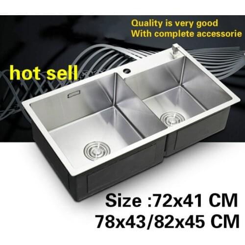 Free shipping Household standard vogue big kitchen manual sink double groove 304 stainless steel hot sell 72x41/78x43/82x45 CM