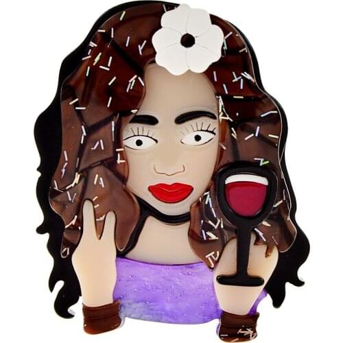 CINDY XIANG Driking Wine Girl Brooch Acrylic Acetate Fiber Pin New Figue Design Jewelry