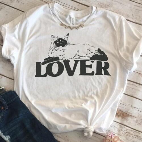 Calelinka Humor Cats Lover tshirts For Female White Cotton Short Sleeve Graphic Tops Plus Size Loose Kpop Round Neck Chic Tees
