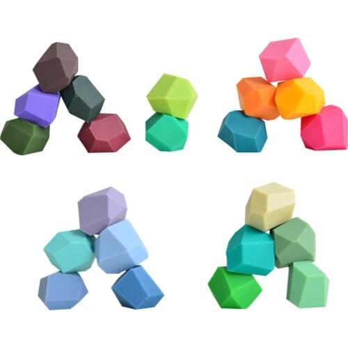 Childrens Wooden Colored Stone Jenga Building Block Educational Toy Rainbow Game Jenga Set Balancing Building Blocks Wood Toy