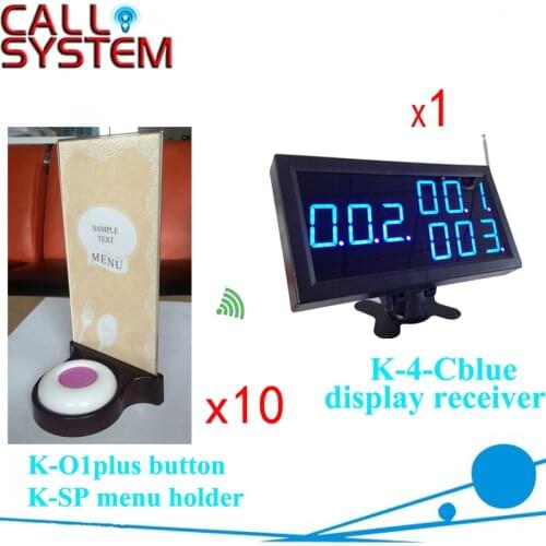 Electronic Call Button Buzzer System 1 K-4-Cblue receiver 10 transmittes 10 holders for restaurant
