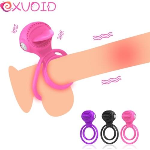 EXVOID Long Lasting Delay Ejaculation Tongue Vibrator Oral Licking Penis Vibrating Ring Scrotum Bind Sex Toys for Men Male