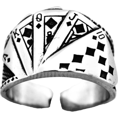 FANSSTEEL Stainless Steel Jewelry Gamble Poker Card Game Flush Ring FSR20W02
