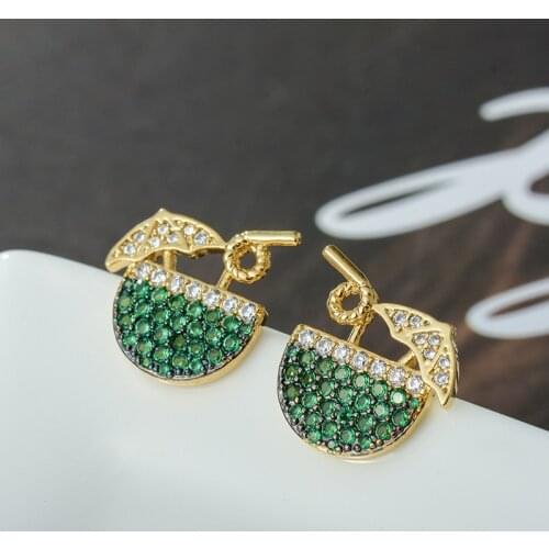 Hot Copper Cubic Zirconia Exquisite Green Watermelon Stud Earrings Women Fashion Cute for Girls Simple Elegant Woman Earrings