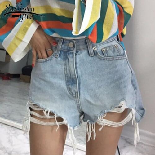2021 Fashion Summer Women Shorts Sexy Shorts High Waist Washed Hole Brushed Denim Shorts Solid Plus Size Lady Trousers 8751