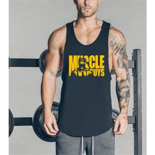Muscleguys Brand Clothing Gyms tank top men Fitness Shirts Cotton Circular hem vest Workout Bodybuilding Stringer Tanktop