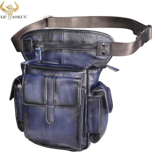 2020 Trend Genuine Leather Design Men Shoulder Messenger Bag Fashion Blue Heavy Duty Belt Fanny Waist Pack Leg Bag Tablet 913-5