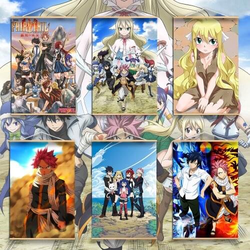 Wall Art FAIRY TAIL Solid Wood Hanging Scroll Canvas Painting HD Printed Mavis Natsu Lucy Gray Home Decor Bedroom Anime Poster