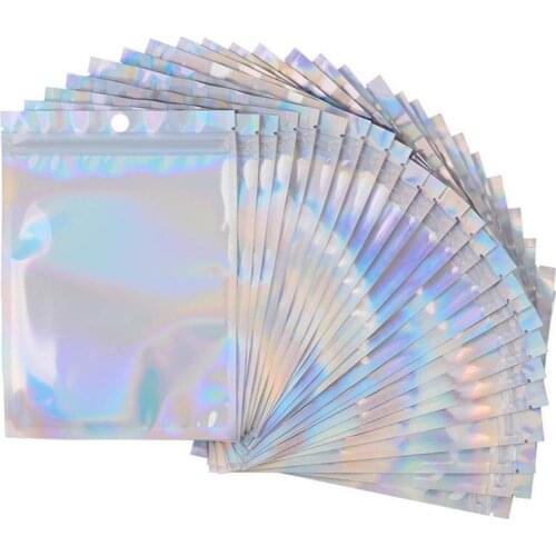 Multiple sizes Resealable Smell Proof Bags Foil Pouch Bag Flat Ziplock Bag for Party Favor Food Storage, Holographic Color