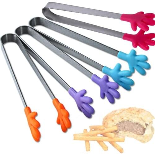 New Small Palm Silicone Clip Non Slip Stainless Steel Mini Food Ice Square Suger BBQ Tongs Kitchen Accessories
