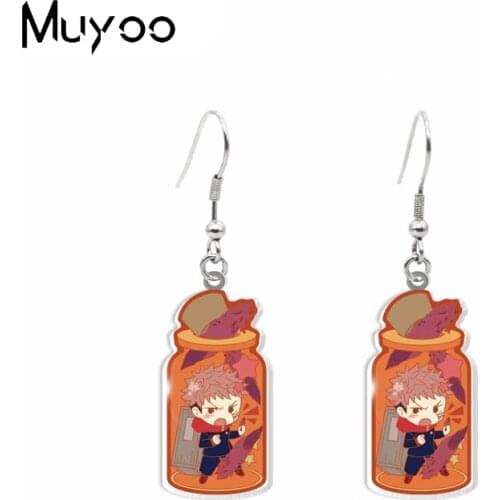 2021 New Anime Jujutsu Kaisen Itadori Yuji Fushiguro Megumi Kugisaki Nobara Panda in the Bottles Epoxy Acrylic Dangle Earrings