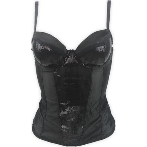 New Fashion Black Sequined Spaghetti Strap Sexy Top for Women/female/lady, Vogue Waist Trainer Lingerie WC002