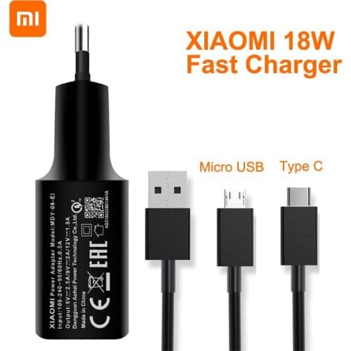 18W Xiaomi Original Fast Charger 12V/1.5A USB Quick Charge Micro Type C Cable For Xiaomi Mi8 Mi 8 9 Lite 9SE Redmi Note 7 Pro