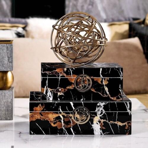 Simple Marble Pattern Luxury Dressing Table Storage Wooden Box Model Room Soft Decoration Ornaments Bedroom Jewelry Storage Box