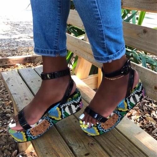 Platform Shoes Woman Sandals Open Toe Vogue Fashion Serpentine Ladies Summer Ankle Buckle Shoes Plus Size 35-43