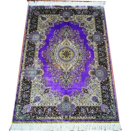 Seeykeep™ 4x6ft Exquisite Central Medallion Floral Purple Backcolor Design Silk Handknotted Rug-FC3016048