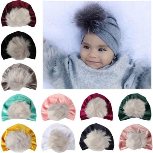 Baby caps Autumn Winter Baby headban Turban Hats Children Velvet Indian Hat Kid Beanie Pompom Bohemia Hat Warm newborn Girl Caps