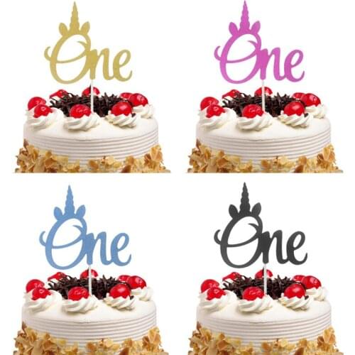 Cake Toppers Flags Unicorn ONE Kids 1st Happy Birthday Cupcake Topper Wedding Baby Shower Party Baking DIY Decor Xmas Paper