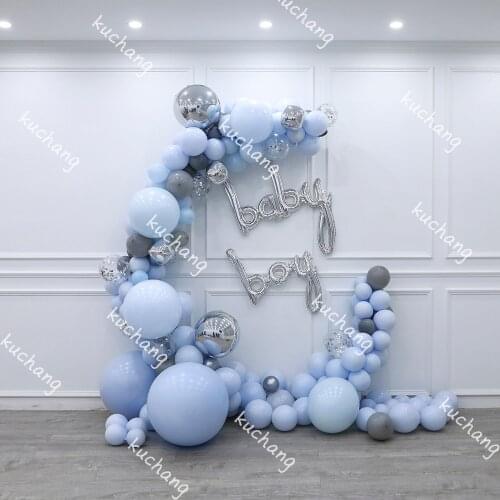 108/113pcs Macaron Blue Balloon Garland Kit Confetti Sliver Grey Balloons Wedding Baby Shower Kids Birthday Party Decorations