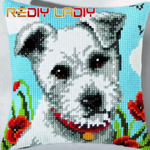 Cross Stitch Cushion Puppies Twins Make Your Own Pillow DIY Chunky Cross Stitch Kits Pre-Printed Canvas Acrylic Yarn Pillow Case