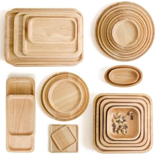 Japanese Rubber Wood Flat Fruit Plate Tea Saucer Tea Tray Dessert Dinner Bread Wooden Plate Round/Rectangular/Square/Oval