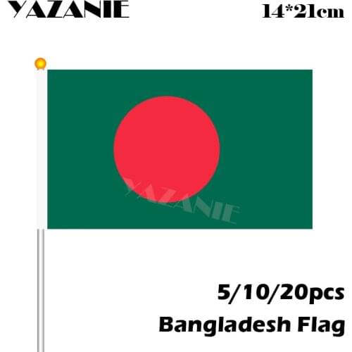 YAZANIE 14*21cm 5/10/20pcs World National Bangladesh Banner Flags with Plastic Flagpoles Activity Parade Sports Home Decoration
