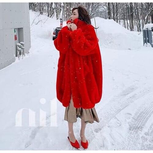 Winter Women High Quality Faux Rabbit Luxury Long Fur Coat Loose Lapel OverCoat Thick Warm Plus Size Female Plush Coats