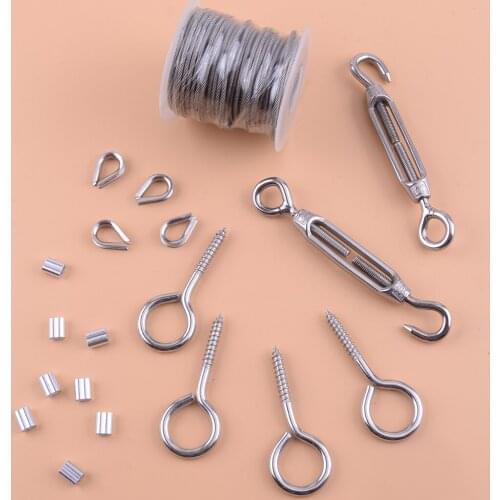19Pcs/Set 15M 2mm 304 Stainless Steel Convenient Wire Rope Cable Hooks Hanging Plant Tent Curtain Clothesline