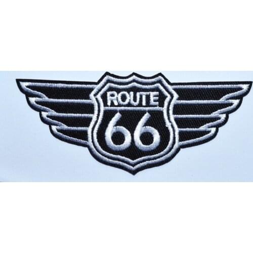 Route 66 retro muscle cars Americana EMBROIDERED PATCH BLACK IRON ON APPLIQUE Highway Road Sign (Size is about 9.7 * 4 cm)