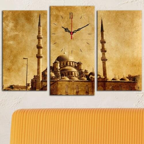 3 PCS With Clock Turkey Istanbul Mosque Painting Canvas Table 81X50 CM
