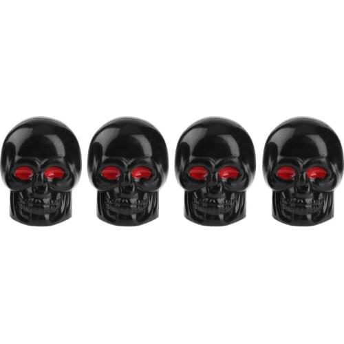 4pcs Universal Black Car Skull Wheel Tire Tyre Valve Stem Caps Dust Covers Antirust Copper Core Fashion Bike Car Wheel Tyre Tire