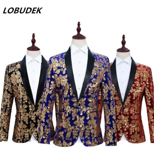 4 Colors Fashion Slim Coat Male Sequins Jackets Prom Formal Host stage performance Clothing Nightclub Singer Chorus DS Costumes
